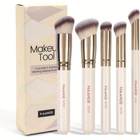 Resim MAANGE 5 adet Profesyonel Yüz Makyaj Fırça Seti - Fondöten, Kapatıcı, Kontür Fırçaları, Yumuşak Naylon Kıllar, ABS Plastik Saplar, Seyahat Dostu, Güzellik Tutkunları ve Hediye için İdeal, Güzellik Temel Gereksinimleri|Şık Fırça Tasarımı|Yumuşak Kıllı Fırçalar 