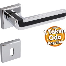 Resim Badem10 Defne Lüx Krom Mat Siyah Kare Rozetli Oda Kapısı Kapı Kolu Sağa ve Sola Uygun Kapı Kolları 1 Takım 