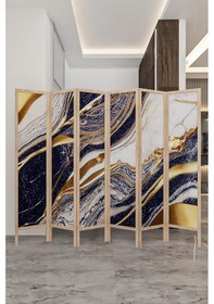 Resim Doğal Ahşap Gold Soyut Tek Taraf Baskı 6 Kanat Paravan 000017 