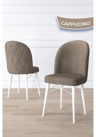 Resim Canisa Bika Serisi 6 Adet Cappucino Mutfak Sandalyesi Beyaz Gürgen Ayaklı 1. Sınıf Babyface Kumaş Sandalye Cappucino Ayakları Beyaz 