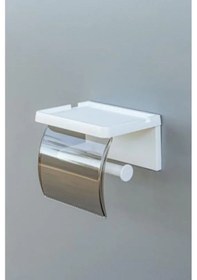 Resim Yapışkanlı Kapaklı Tuvalet Kağıdı Askısı - Beyaz Plastik Tasarım 16.5 x 12.2 x 11.2 CM 