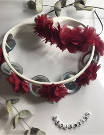 Resim Ses 5 Adet Bordo Süslemeli Tef Ve 5 Adet Bordo Nedime Tacı - 5'li Paket 