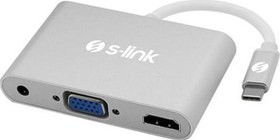 Resim Sl-Usb-C58 Usb3.1 Metal To Vga+Hdmi4K-2K+3.5 Jac Çevirici S-Link