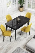 Resim Canisa Concept Rio Serisi 80x132 Açılabilir MDF Mutfak Masası Takımı Siyah Mermer Desen Masa 4 Hardal Sandalye 