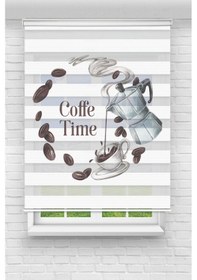 Resim Perdecizade Enxboy Coffe Time Dijital Baskılı Zebra Perde-cocuk Odası-stor Perde Renkli 