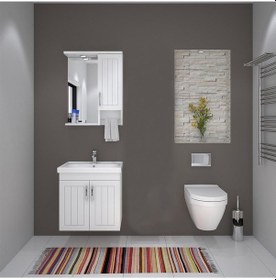 Resim Denko Lotus 60 Cm Mdf Lake Banyo Dolabı Takımı Beyaz 