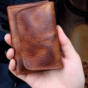 Resim Retro Üst Katman İnek Derisi Kartlık, Çoklu Kart Yuvalı Bozuk Para Cüzdanı 