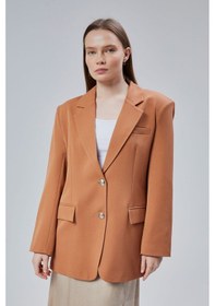 Resim Kadın Oversize Astarlı Dokuma Blazer Ceket Taba 