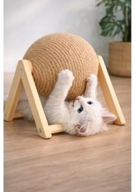 Resim Ahşap Ayaklı Kedi Tırmalama Topu, Dayanıklı Oyuncak 