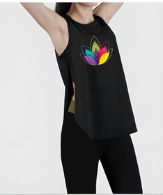 Resim Siyah Yırtmaçlı Lotus Flower Spor Kadın Atlet Siyah 