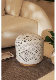 Resim Bliss Gri Etnik Desenli Krem Puf 45 X H 42 Cm 4280 Gri 