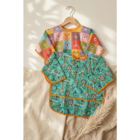 Resim Babydonat Mamino Safari ve Ayıcık Desenli 2'li Set - Uzun Kollu Sıvı Geçirmez Leke Tutmaz Bebek Mama ve Etkinlik Önlüğü 