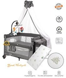 Resim Holmer Oyun Parkı Anne Yanı Park Yatak Cibinlikli Dönenceli 70x110 CM Koyu Gri - Yatak 