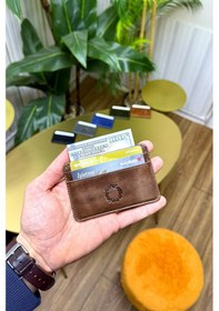 Resim Unisex Antik Kahve Mini Design Gerçek Hakiki Deri Kartlık Cüzdan Erkek-kadın Kahverengi 