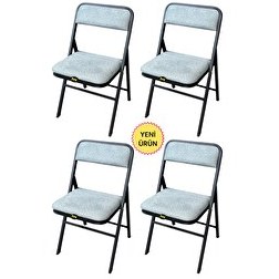 Resim Hey Modüler Mobilya Mavi 4'lü Katlanır Piknik Kamp Sandalyesi 