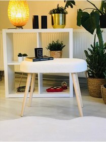 Resim WEBPANYA MOBİLYA Webpanya Gürgen Retro Ahşap Ayaklı Oval Handmade Kırık Beyaz Pofidik Puf Bench Koltuk Sandalye 