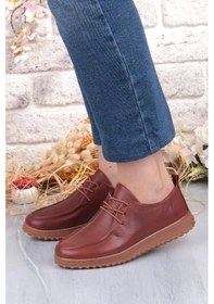 Resim Mehmet Mete 2610 Rahat Yumuşak Esnek Kauçuk Taban Hakiki Deri Kadın Ayakkabı taba 