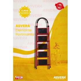 Resim Asvera Patika 5 Basamaklı Kırmızı Ev Tipi Merdiven - Dekoratif Kaymaz Basamaklı Sağlam Merdiven 