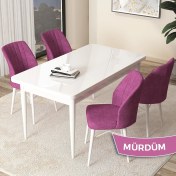 Resim Canisa Concept Arp Serisi Beyaz Masa 70 x 110 cm Sabit Mutfak Masası Takımı 4 Sandalye 