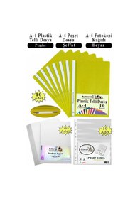 Resim Telli Dosya Plastik A4 10 Lu Poşet Dosya 50 Li A4 Fotokopi Kağıdı 100 Adet 1 Paket Ekonomik Kaliteli Şeffaf Kapak Dosya Sarı 