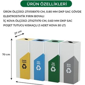 Resim 4'lü Metal Sıfır Atık Kutusu Geri Dönüşüm Çöp Kovası N11.125 