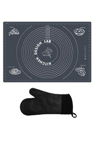 Resim Kitchen Design Lab Silikon 45x65 CM Hamur Açma Matı Ve Siyah Silikon Yanmaz Mutfak Fırın Eldiveni 2'li Set Gri 