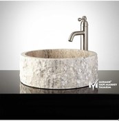 Resim Gümüş Traverten Dışı Patlatma Silindir Lavabo 