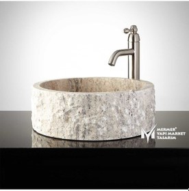 Resim Gümüş Traverten Dışı Patlatma Silindir Lavabo 