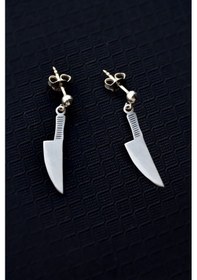 Resim Papatya Silver 925 Ayar Gümüş Rodyum Kaplama Gastronomi Şef Bıçak Çivili Küpe 