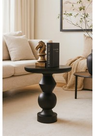 Resim Masif Ahşap Siyah Tekli Yan Sehpa Doğal Ahşap Mantar Tasarım Siyah 