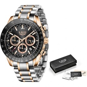 Resim Hanyang Çelik Gül Goldblack 2023 Lıge Izle Erkekler Için Üst Marka Su Geçirmez Spor Paslanmaz Çelik Kronograf Yeni Moda Lüks Kol Saatleri Altın Saat + Kutu (Yurt Dışından) 