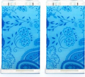 Resim 2 Adet Diş Fırçalık Mavi Çiçekli Akrilik 6x6x12cm Banyo Seti Çok Renkli 