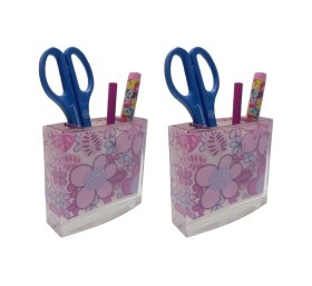 Resim 2 Adet Kalemlik Pembe Çiçekli Akrilik Ofis Gereci 10x10x3cm Çok Renkli 
