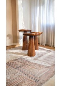 Resim Ahşap Mantar Yan Sehpa 3'lü Set Açık Ceviz Renk Açık Ceviz 