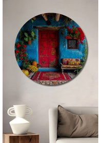 Resim Büyülü Kapı Ve Renkli Çiçekler Bohem Sanat Ahşap Dekoratif Tablo Yuvarlak Duvar Tablosu-052-4134-960--- 20 X 20 