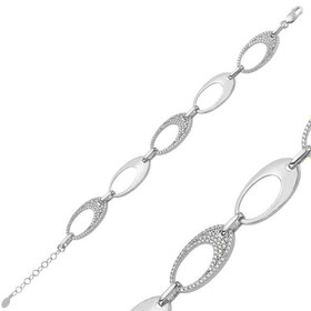 Resim Bracelet femme ovale en pierre argentée 