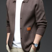 Resim Erkek Casual Örgü Hırka Ceket - Düz Renk Uzun Kollu, Dolgulu Detaylı, Düğmeli Ön & Göğüs Cebi, Hafif Polyester, Bahar/Sonbahar İçin Mükemmel, Günlük Kıyafet, Partiler ve Tatiller İçin 
