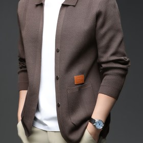 Resim Erkek Casual Örgü Hırka Ceket - Düz Renk Uzun Kollu, Dolgulu Detaylı, Düğmeli Ön & Göğüs Cebi, Hafif Polyester, Bahar/Sonbahar İçin Mükemmel, Günlük Kıyafet, Partiler ve Tatiller İçin 