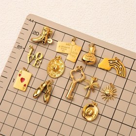 Resim 1 adet Minimalist Günlük Tarz Takı - 18K Altın Kaplama, Paslanmaz Çelik, Çeşitli Tasarımlarla Sunulan Bitkiler, Şapka, Bot, Poker, Anahtarlar, Güneş ve Gökyüzü - Kendin Yap DIY Takı, Çanta Şarmları, Anahtarlık ve Daha Fazlası için İdeal, Takı Takı 