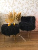 Resim Morfoni Peluş Puf Berjer & Yuvarlak Peluş Puf 2'li Set Siyah Takım Gold 4 Ayak 