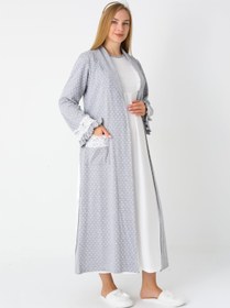 Resim Hamile Lohusa Gecelik & Sabahlık 2’li Set - Puantiyeli Pamuklu Kumaş, Çift Taraflı Düğmeli Emzirme - 2308 - Gri / L / Terlik ve Taç Seti İstiyorum +300₺ 
