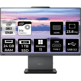 Resim Lenovo Thinkcentre Neo 50A Gen 5 i7 13620H All In One Bilgisayar 24GB RAM 1TB SSD 23.8" FHD Win11 Home + Per4 USB 12SC000KTRP353 