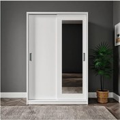 Resim Başak Aynalı 2 Sürgü Kapılı Beyaz 8 Bölmeli Portmanto 