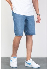 Resim HLT Jeans Erkek Açık Mavi Baggy Fit Rahat Kesim %100 Pamuk Denim Loose Jeans Kot Şort Arthur-Açmavi 001 