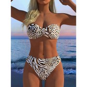 Resim Kadın bikini takımı, şık leopar desenli, rahat esnek kumaş, yaz tatilleri için mükemmel 