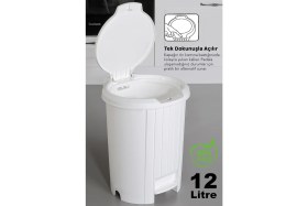 Resim 12 Litre Bas Aç Kapaklı Pedallı Çöp Kovası, Mutfak ve Banyo Için Beyaz 