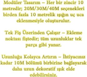 Resim Coverzone Gün Işığı Fişli LED Işık Zinciri 220V Enerjili Dekoratif Aydınlatma Balkon Oda ve Yılbaşı Süslemeleri için Sıcak Sarı Işık Enerji Sınıfı (Siyah Kablo Sarı Işık, 40 Metre) 