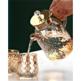 Resim Beta Moda Hub Kabartmalı Bambu Kapaklı Borosilikat Cam Demlik 1500ML ROYALEKS-CM-2005 