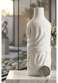 Resim Dalgalı Dekoratif Vazo Seramik Şık Vazo El Yapımı Özel Seri 24 Cm Beyaz 