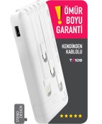 Resim Powerway Orjinal 10.000 mAh Kendinden Kablolu ve Telefon Standlı Şarj Göstergeli Beyaz Taşınabilir Powerbank 